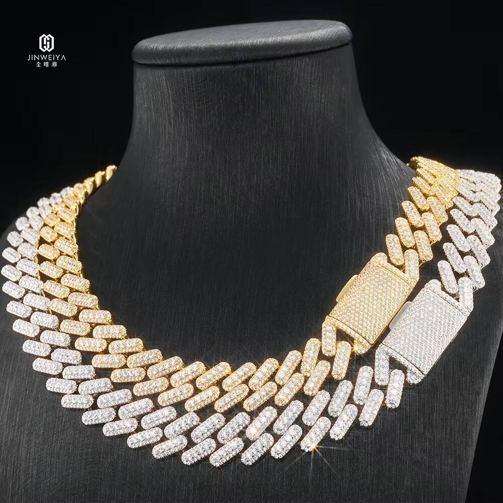 JWY Mens 925 Silver 14mm Full VVS Moissanite Cuban Chain Necklace Gold-Plated Hip-hop Punk Style Unique Design for Style-