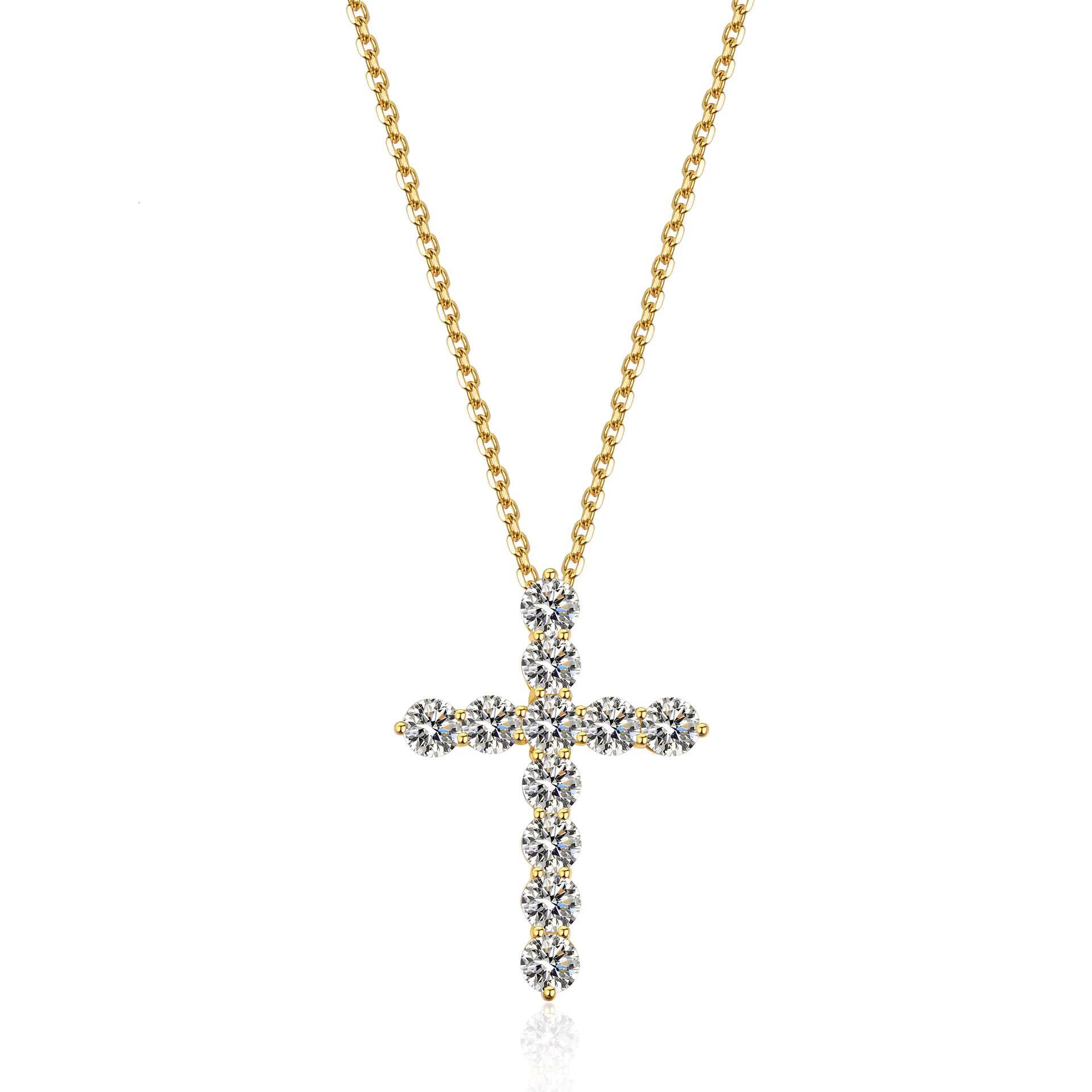 Luxury Diamond Moissanite Cross 3.3Ct VVS D Color Cross Necklace 18K Gold Plated S925 Silver Chain Pendant for Women Jewlery