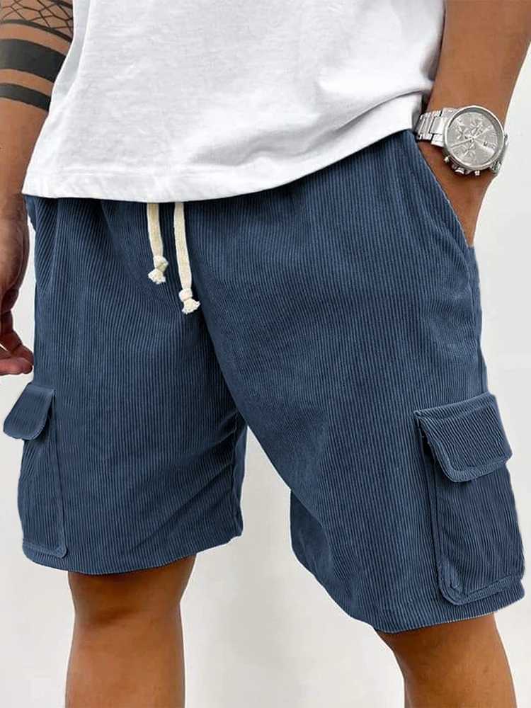 Fashion Multi Pockets Cargo Shorts Mens Vintage Patchwork Texture Ribbed Corduroy Shorts For Men 2025 Summer Casual Loose Shorts W250718
