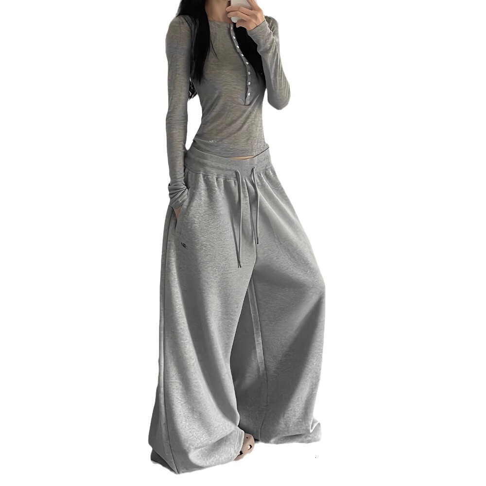 American Style Sports Casual for Women, Autumn Thin Sweatpants, Wide-Leg Pants, Draped Floor-Length Loose Plus Size Long Pants