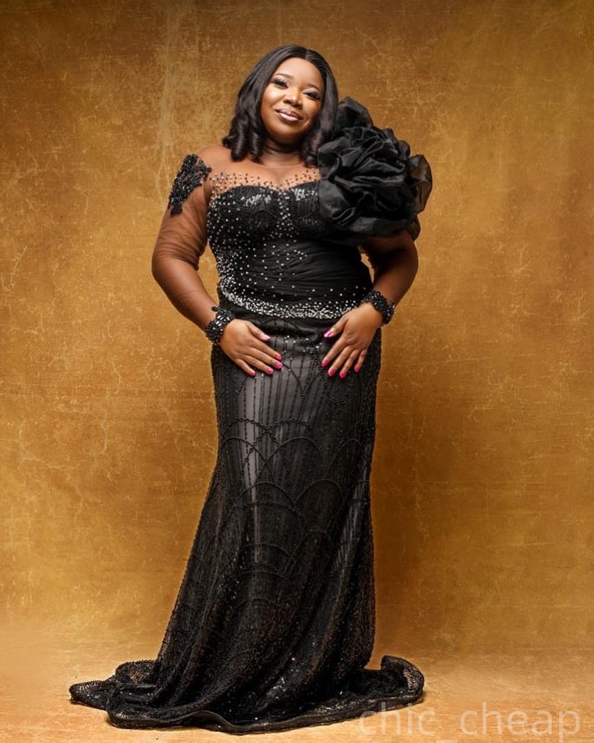 Black Mermaid Prom Dresses 2025 Beaded Sequined Sheer Neck Evening Formal Party Second Birthday Engagement Gowns Plus Size Dress For Special Occasions