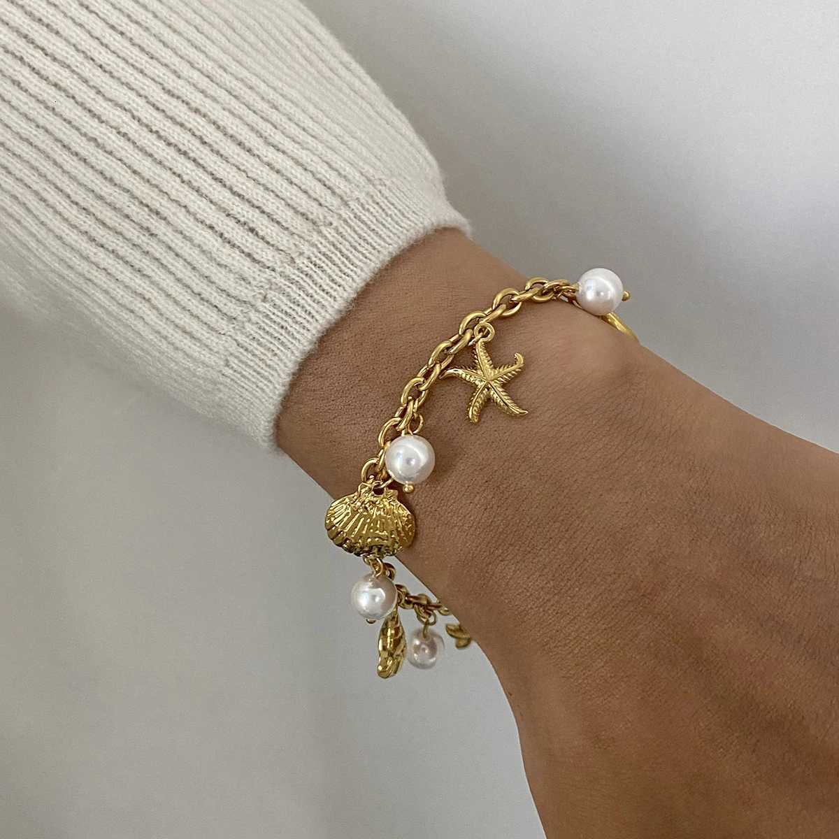 100 Ocean Style Summer Accessories Shell Pearl Shell Drop Chain Bracelet Bangle Stainless Steel High Quality Jewelry X250718