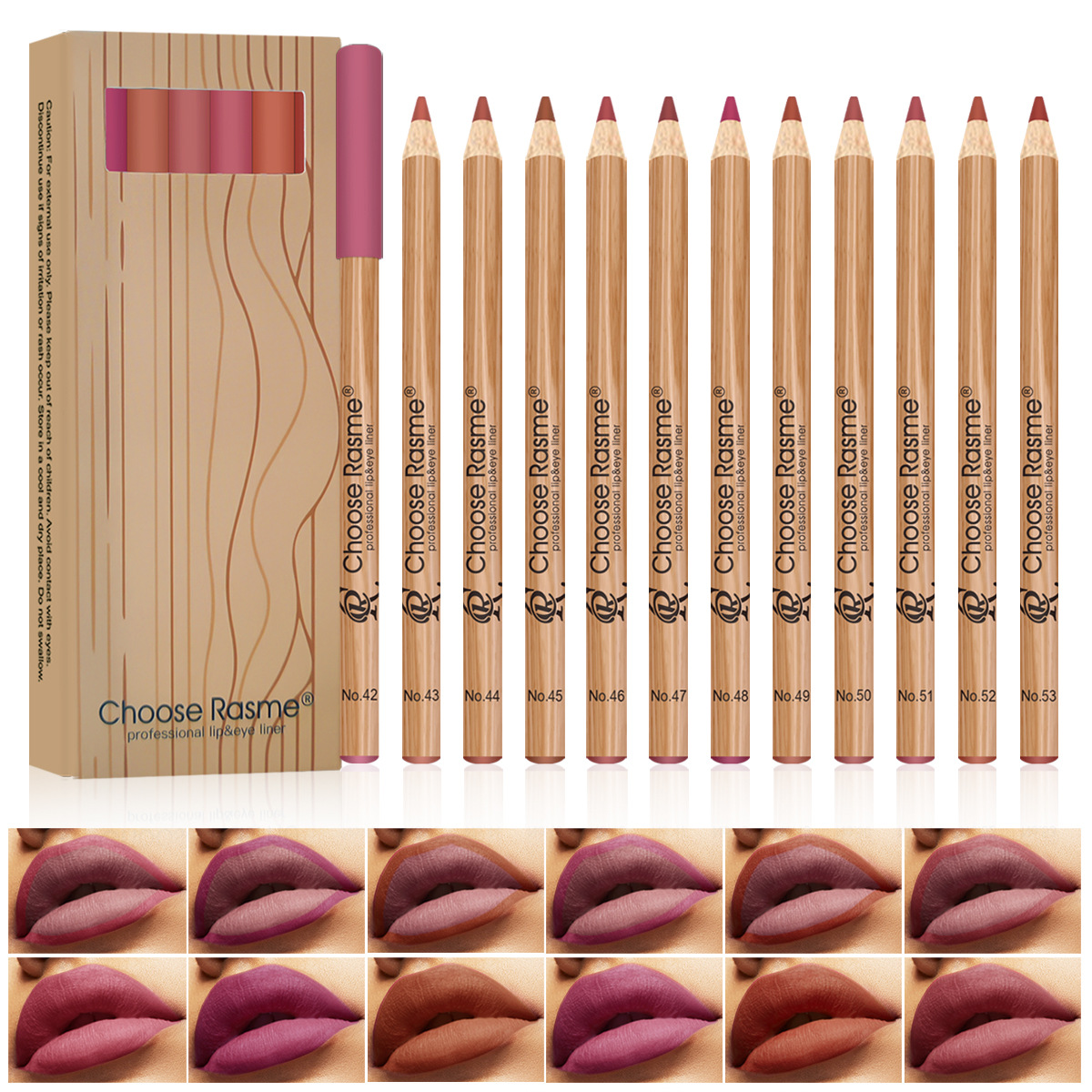 Choose Rasme 12PCS Matte Lip Liner Set - Waterproof Wooden Lip Pencils for Precise Lip Contouring, 12 Nude to Bold Shades Makeup Kit