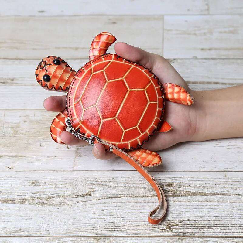 Hot Selling Genuine Leather Creative Turtle Coin Purse Cute Cartoon Student Children's Mini Cowhide Handmade Animal Short Wallet Designer Bags