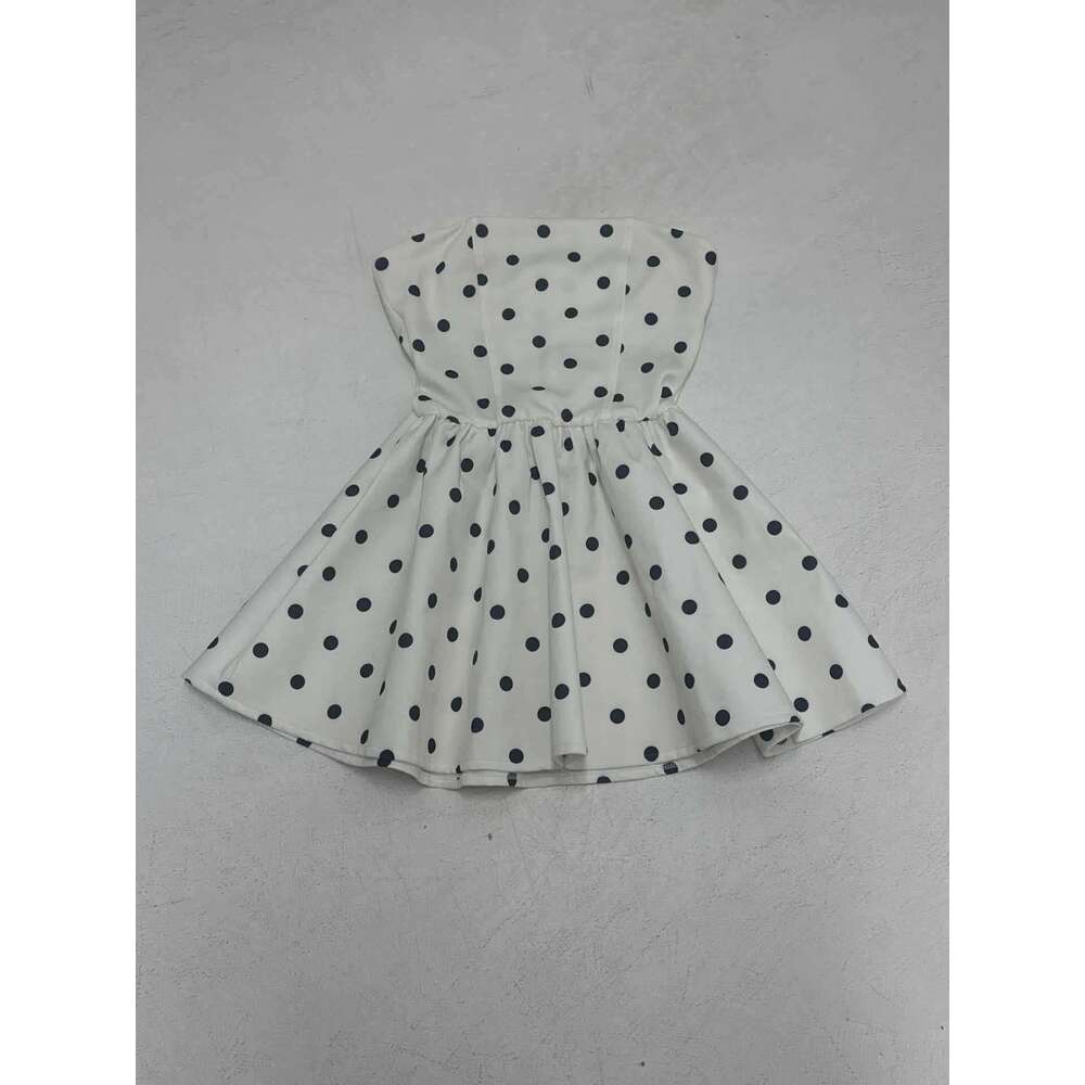 French Style Summer New Strapless Waist-Cinching A-Line Short Polka Dot Bow Puff Dress For Women B5