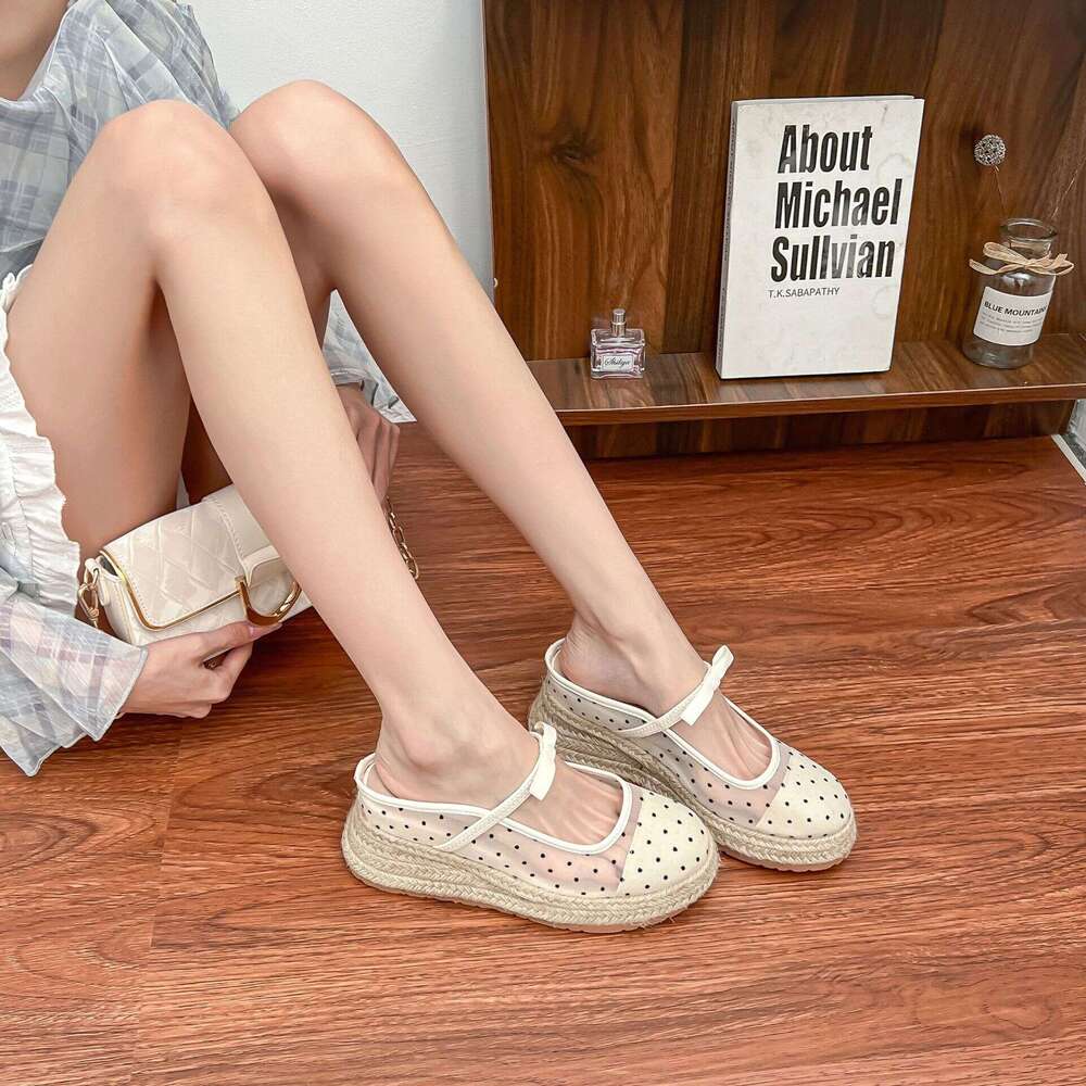 Su Yinyin Summer New Fashion Woven Hemp Rope Thick Sole Single for Women Mesh Breathable Closed-Toe Shoes Women's Style 2025