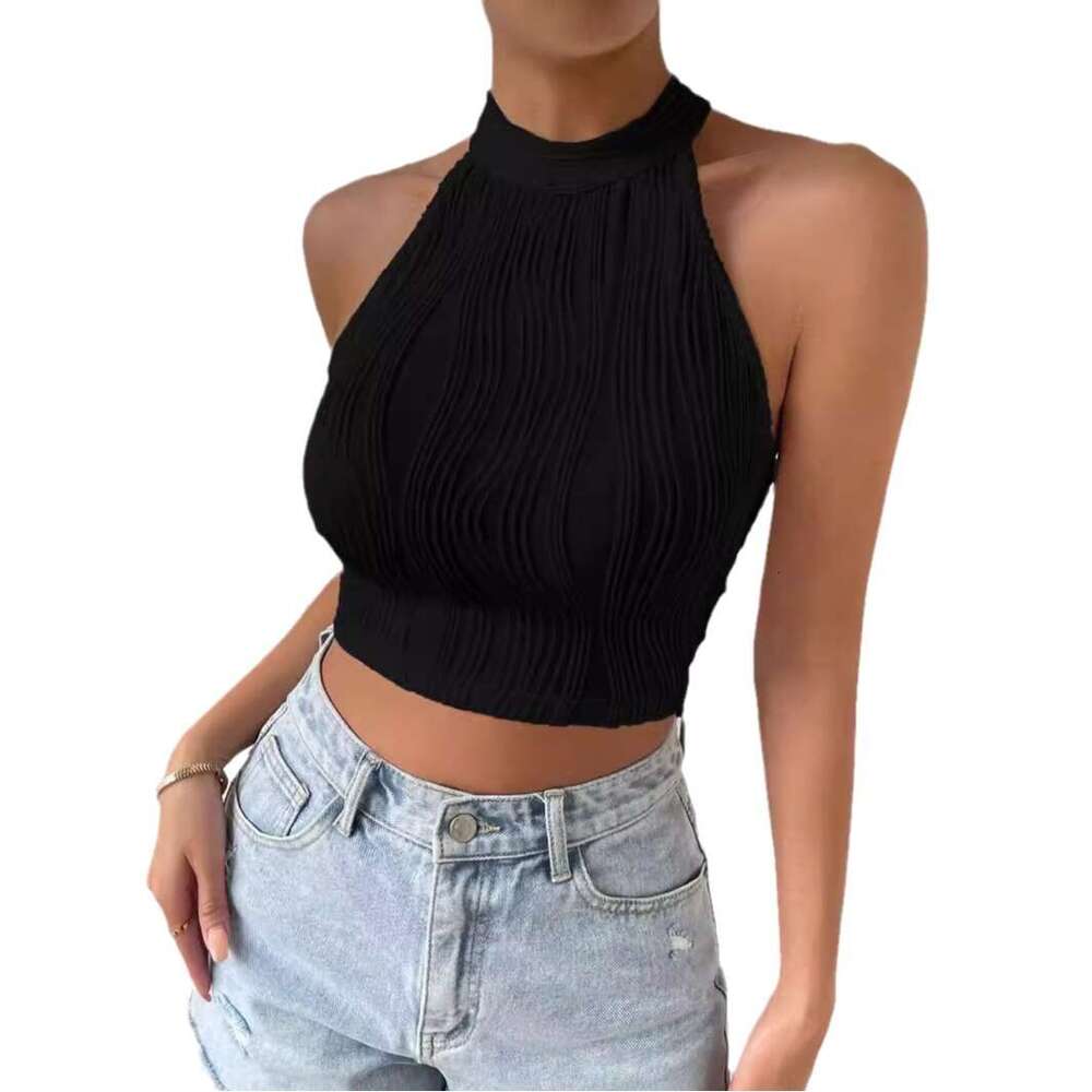 Summer New Style Elegant Halter Neck Tank Slim Fit Crop Tight-Fitting Slimming Short Top B5
