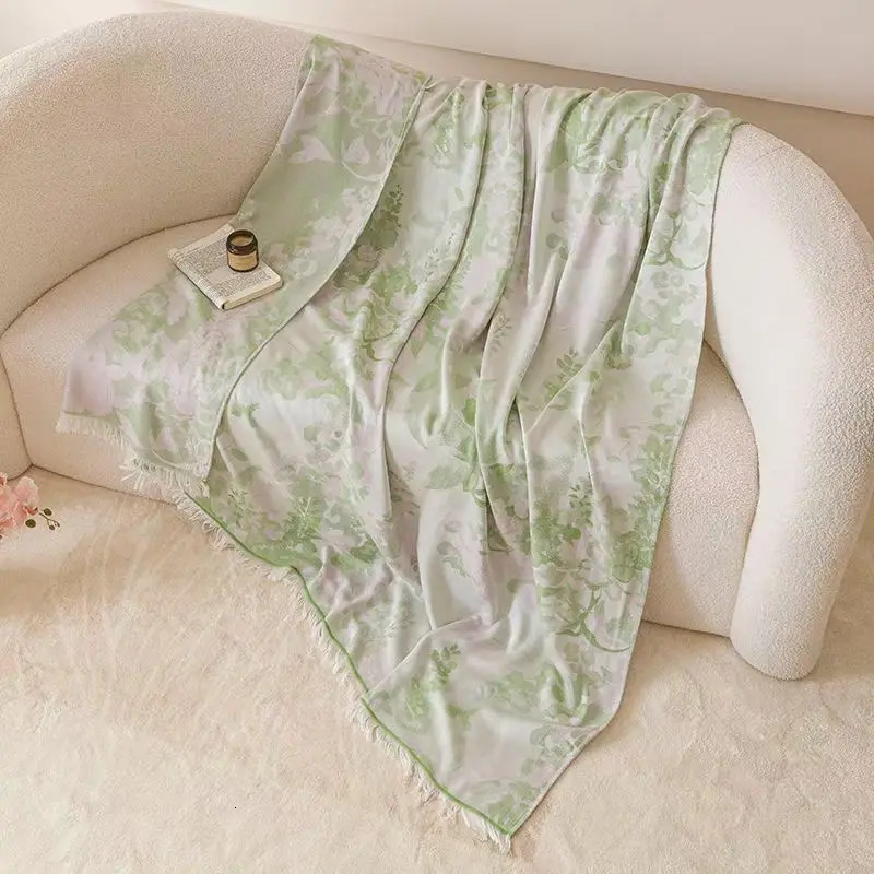 Summer Lyocell Bamboo Fiber Blanket Cooling Bedding For Single Bed Sheet Silky Yarn Dyed Jacquard Double-layer Throw 150x200cm 250714