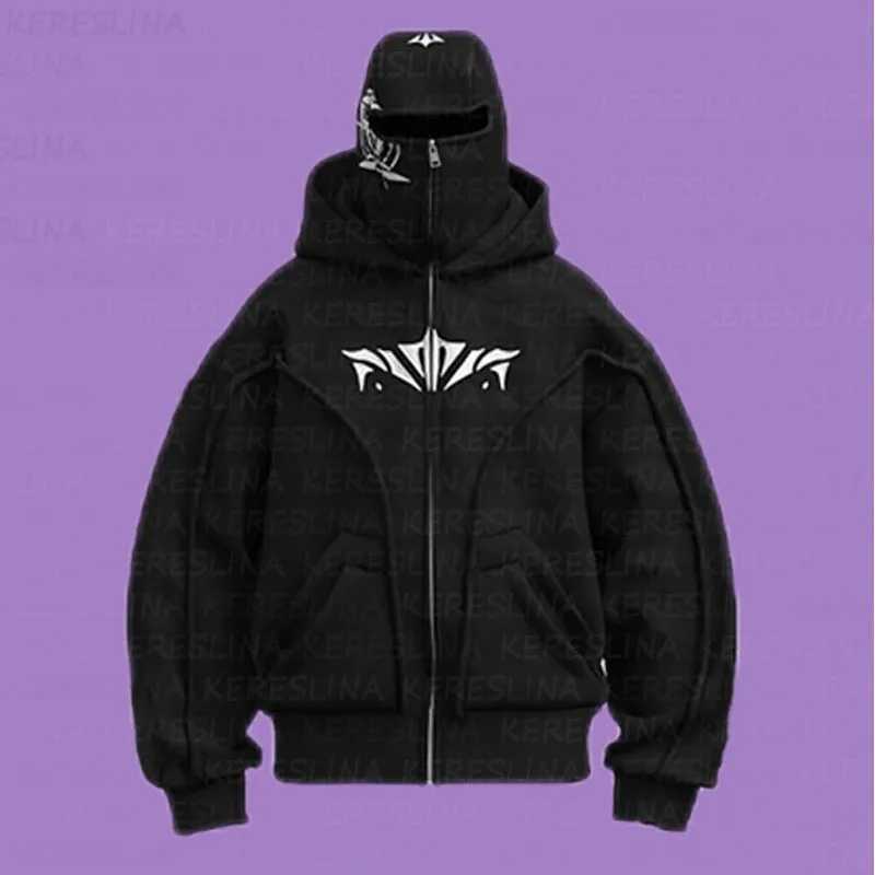 Y2K Vintage Zip up Hoodie Fashion Printed Pattern Double Hat Cold Resistant Design Sweatshirt Oversized Gothic Men Women ClothesXJ250714