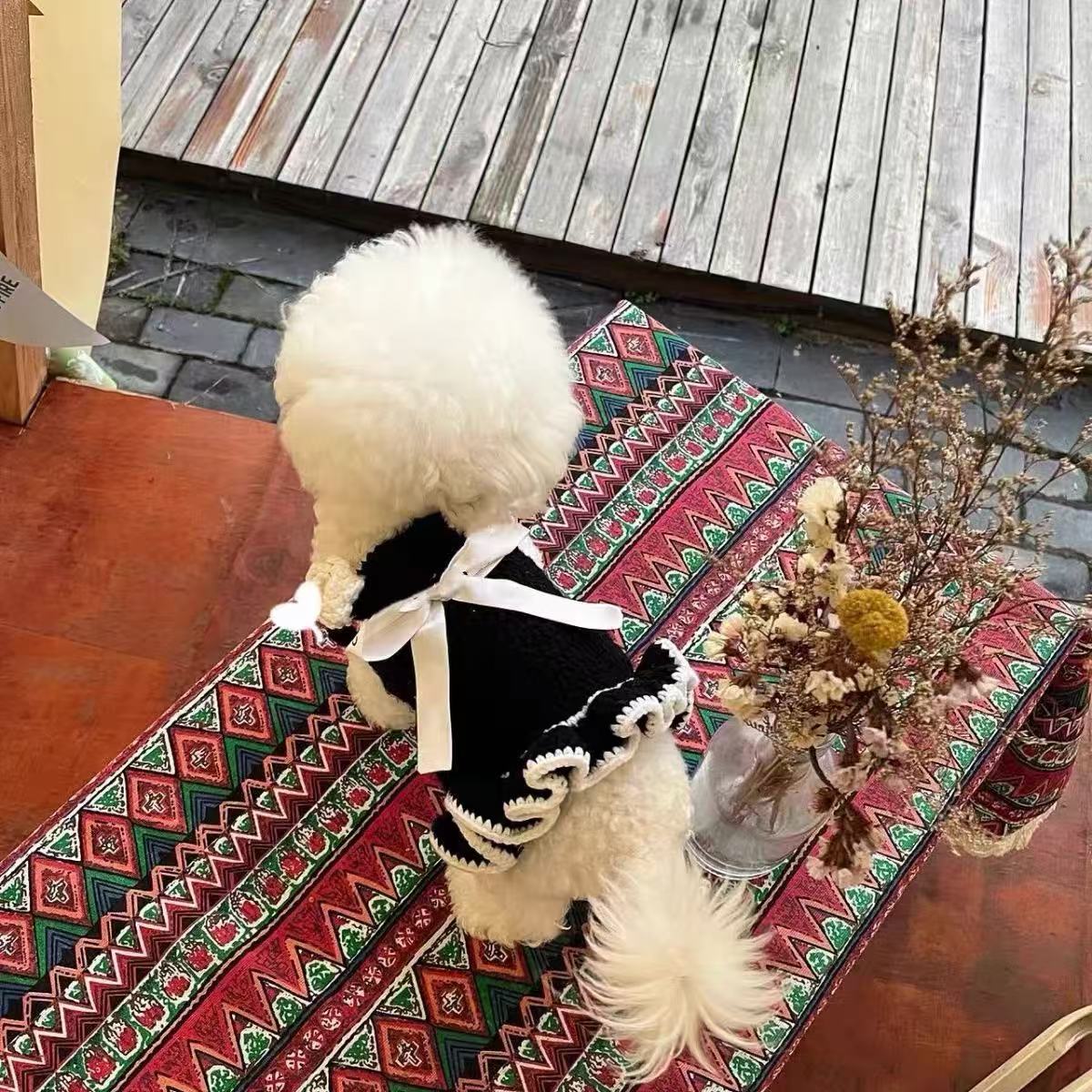 T749 Dog Clothes Autumn and Winter Sweater Cute Bow Pet Sweater Princess Dress Yorkshire