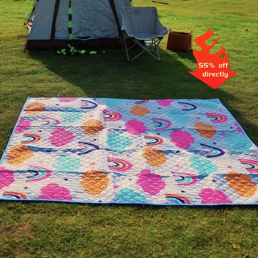 Outdoor moisture-proof mat, thickened picnic mat, camping outdoor waterproof lawn tent, portable floor mat, outdoor beach canvas Rainbow Clouds