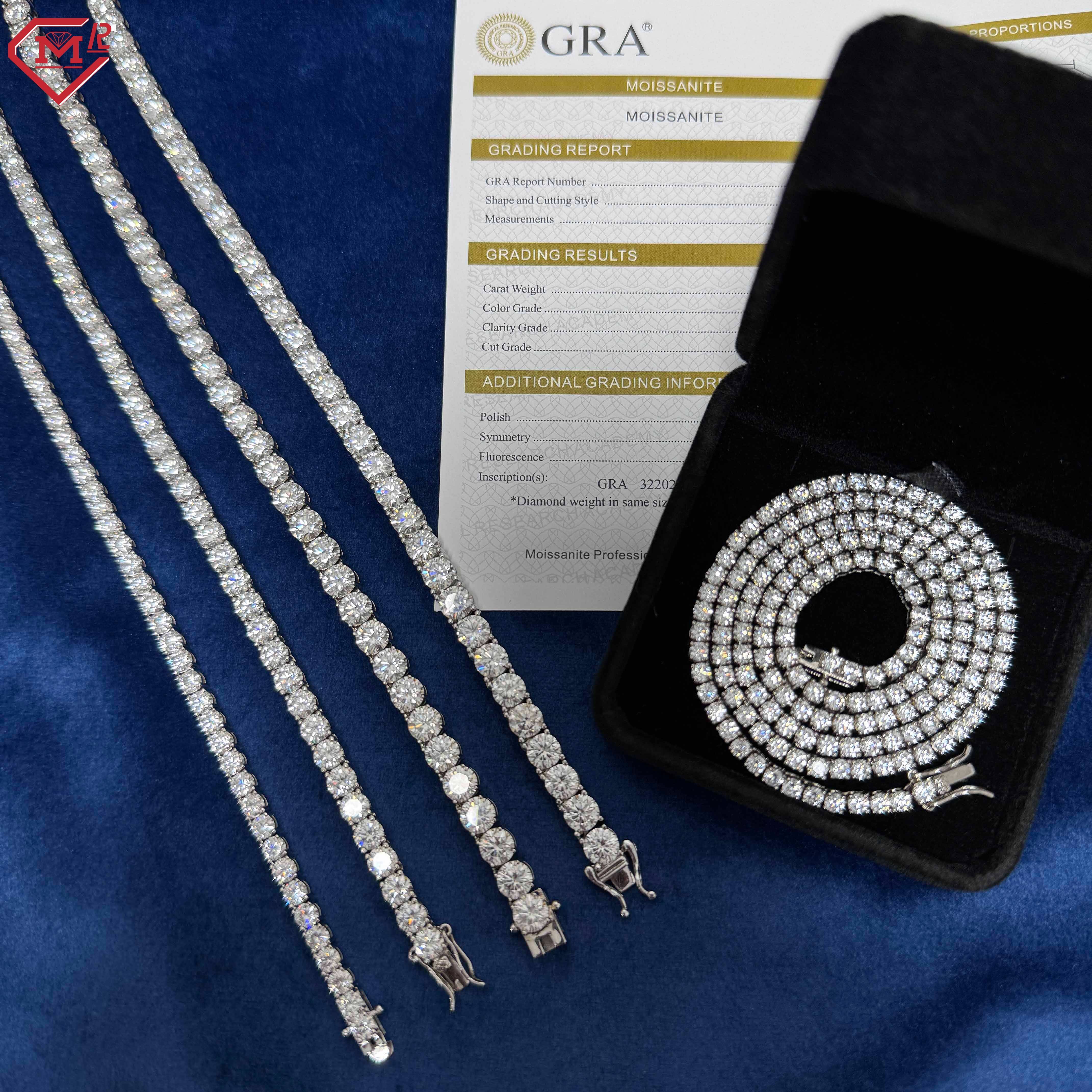 Iced Out Vvs Moissanite Tennis Necklace Gra Certificate 3mm 4mm 5mm 925 Silver Moissanite Tennis Chain