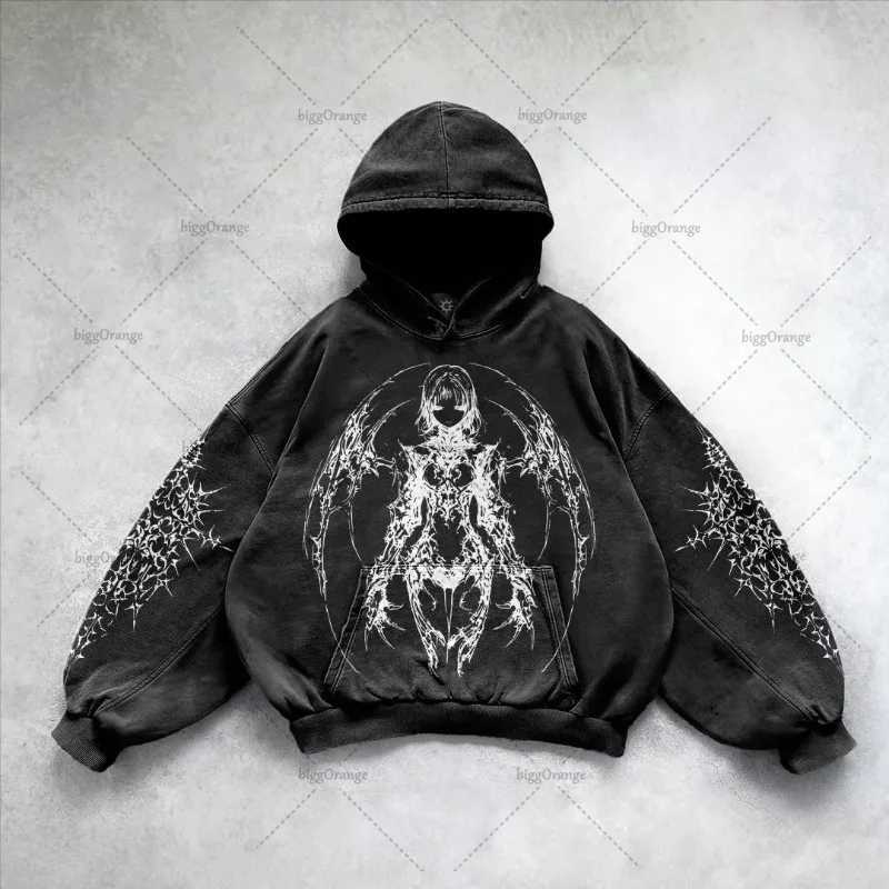 Gothic Punk Style Retro Harajuku Y2K Clothing American Hip-Hop Street Anime Print Hoodie Men Trendy Casual Oversized Sweatshirt X250718