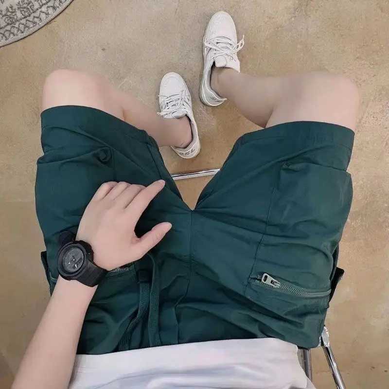 Summer New Mens Loose Street Casual Shorts Elastic Waist Solid Pockets Patchwork Trend Shorts Fashion High Street Men Clothing W250718