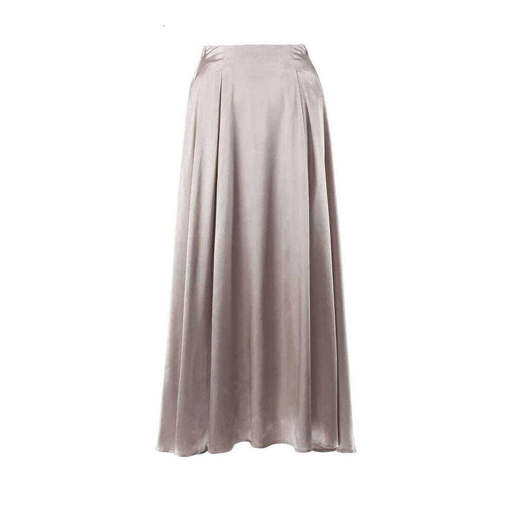 Women's Summer New Elegant High Waist Satin Long Skirt B5