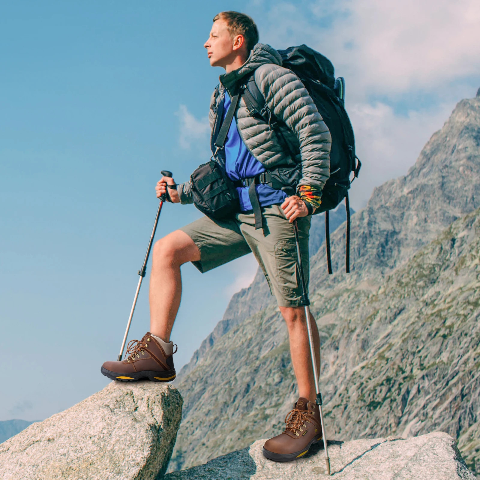 Zoleker Hike Boots for Men Soft Toe Slip Resistant Safety Shoes Waterproof AntiFatigue Brown 250717