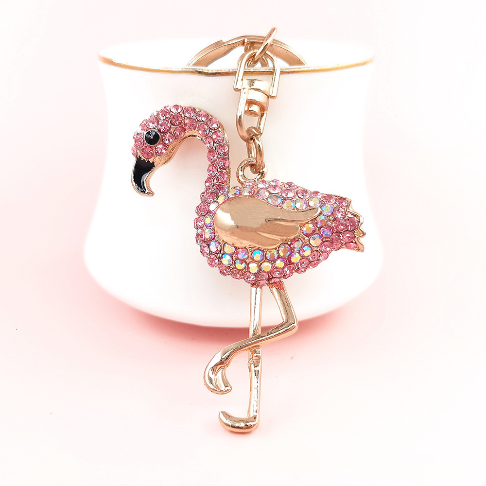 Diamond Flamingo Bag Charms Cute Cartoon Metal Keychain Ornament Women's Bag Accessories