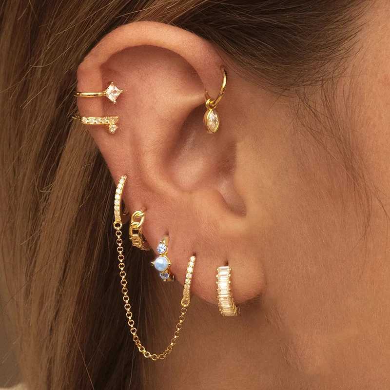 Gold Silver Color Stainless Steel Zircon Link Chain Hoop Earrings For Women Small Huggie Cartilage Earring Piercing Jewelry X250718