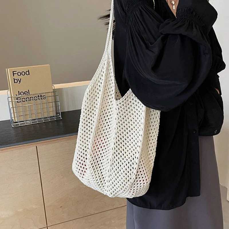 Womens Tote Candy Bag Fi Knitted Large Capacity Woven Shoulder Bags Solid Color Simple Shopping Bag for Summer Beach XJ250718