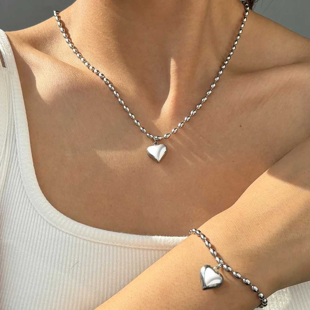 Stainless Steel Set French Vintage You Bead String Chain Pendant Necklace Earrings Set For Women Jewelry Party Matching X250718