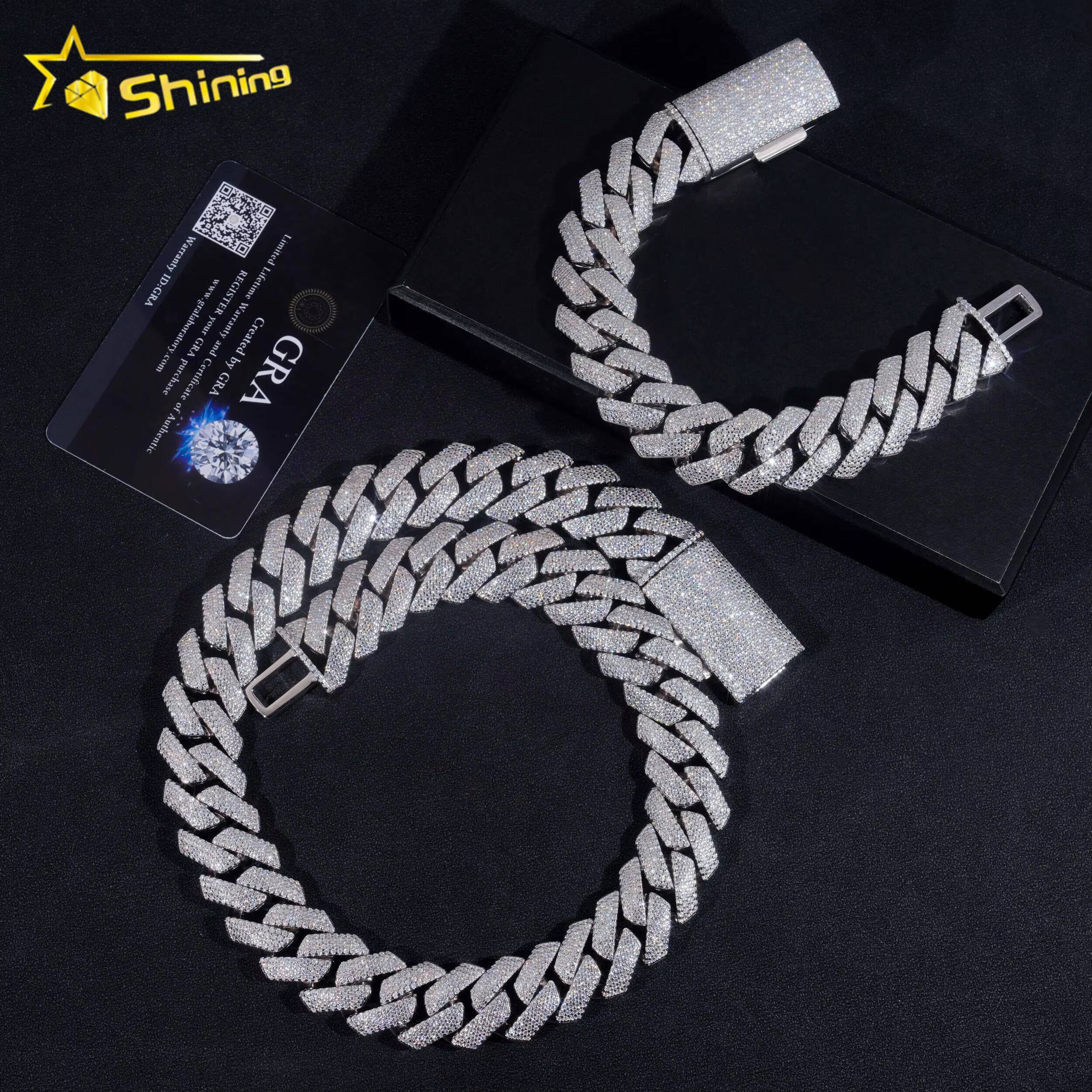 Ready to Ship 20MM Heavy Cuban Chain Sterling Silver 925 VVS Moissanite Hip Hop Cuban Link Chain Bracelets Cheapest Price Jewel