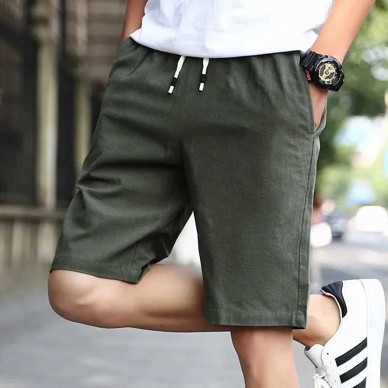 2025 Summer Mens Linen Cotton Shorts 5 Inch Inseam Casual Elastic Waist Beach Shorts for Outdoor Gym Travel W250718