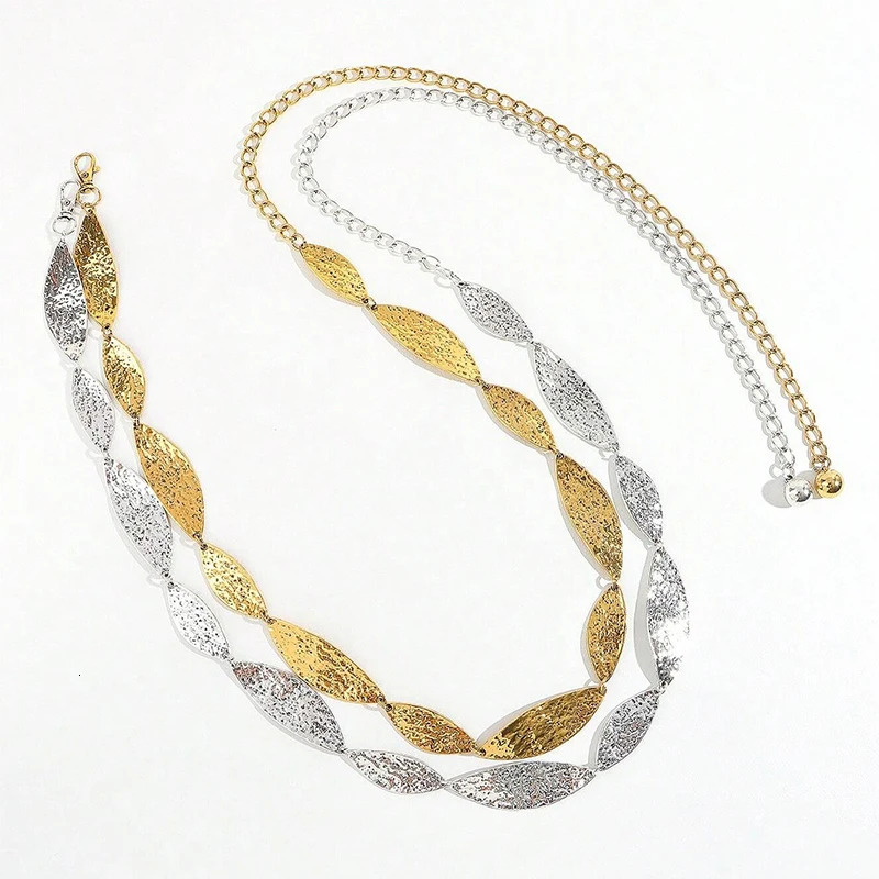 Fashion Golden Female Waist Chain Belt Western cowgirl leaf punk Metal Belts For Women Silver Waistband for summer beach 250715