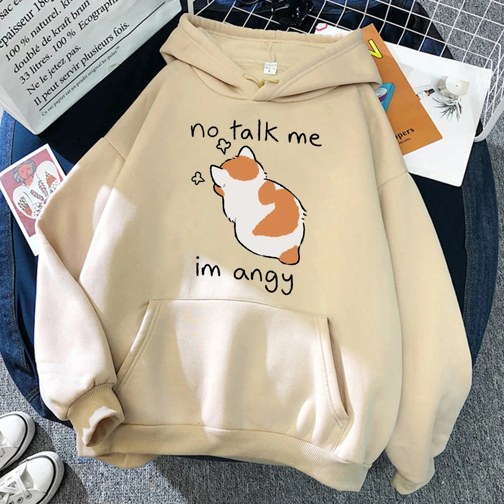 No Talk Me Cute Angry Cat Print Women Hoody Hip Hop Soft Hoodies Casual Fleece Pullovers Oversize Fleece Woman Streetwear 250717