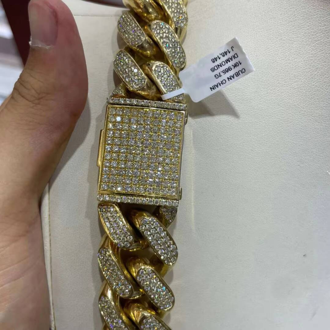 Best High Quality Customized 20 mm Cuban Link Moissanite Diamond Chain 10K GOLD White Yellow Gold Diamond Chain Vvs lab diamonds