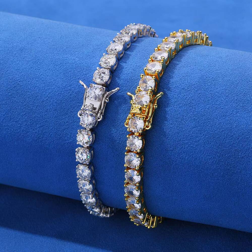 Eskeem Sparkling VVS Moissanite Tennis Chain 5mm Bracelet 925 Silver Gold Rose Plating Iced Out Jewelry Gift for Women