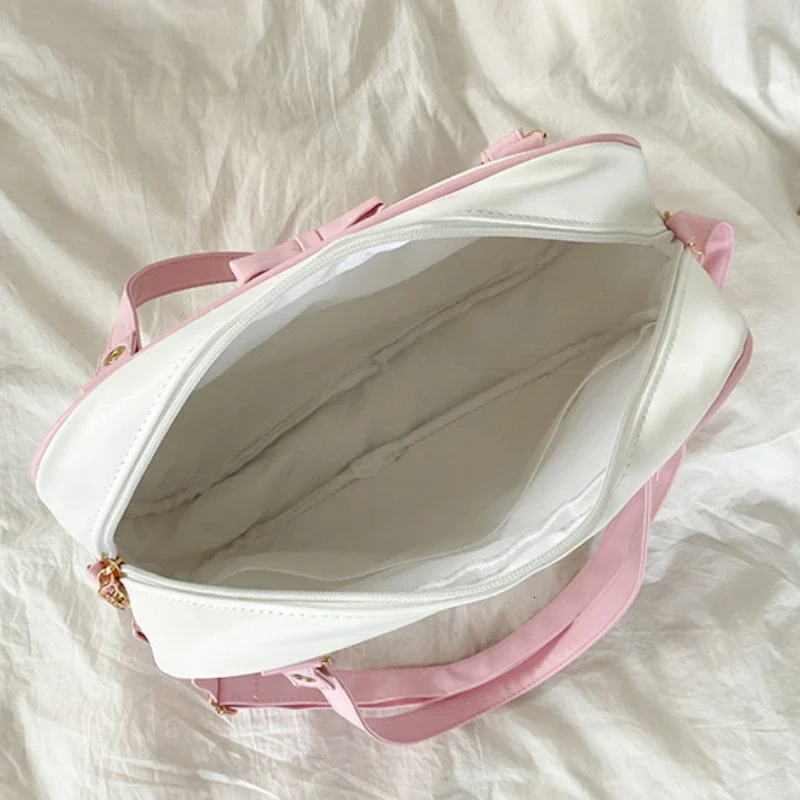 Y2K Cute Bow Ita Bag Girl Transparent Shoulder Bag Women Fashion Shoulder Crossbody Bags Ladys DIY Badge Tote Bag Lolita Handbag 250714