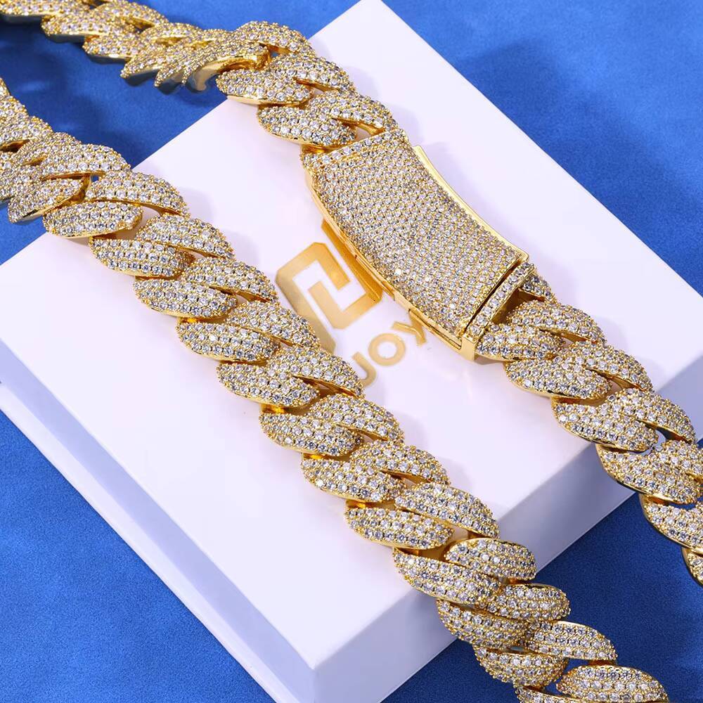 Mens S925 Silver Moissanite Three-Row Full Diamond Bubble Cuban Chain Hip Hop Style Chic Necklaces