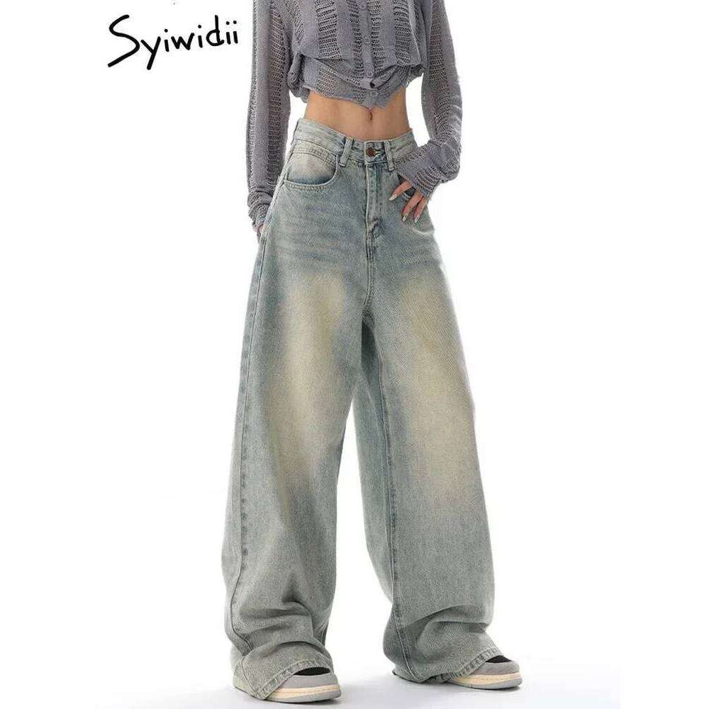 Syiwidii Baggy Wide Leg Women Quality High Waisted Denim Pants Light Blue Full Length Korean Fashion Streetwear Y2k Jeans MDNG