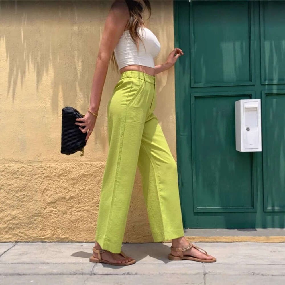 New High-Waisted Wide-Leg Long Summer Women's Casual Pants Simple Style B5