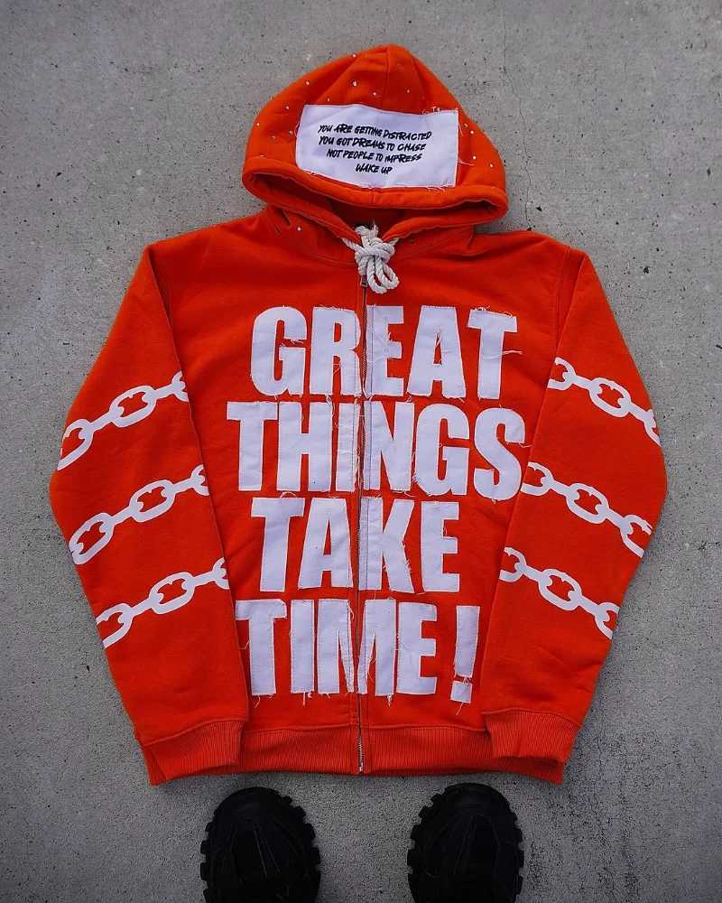 Europe and the United States fashion trend men zipper hoodie street personalized letter print design hoodie loose sweatshirt X2507181