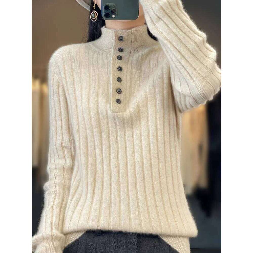 Long Sleeve Jumper 2023 Fashion 100% Merino Wool Tops Women Sweater Turtleneck Autumn Winter Clothing Thick Jerseys Knitwear MDNG