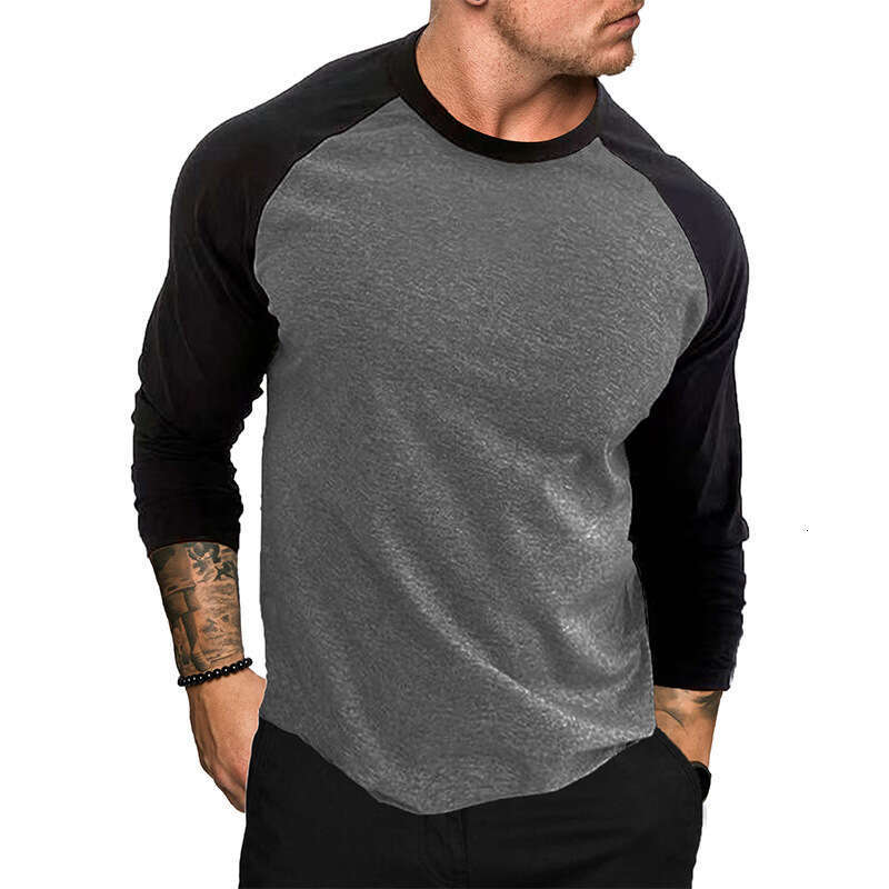 New Raglan Base Shirt Patchwork Men's Casual Long Sleeve Crew Neck T-Shirt B5