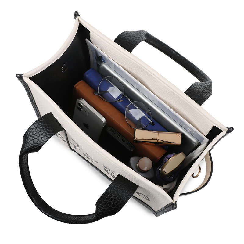 Women's New Double Color Block PU Letter Single Shoulder Crossbody Handbag Fashion Tote Bag