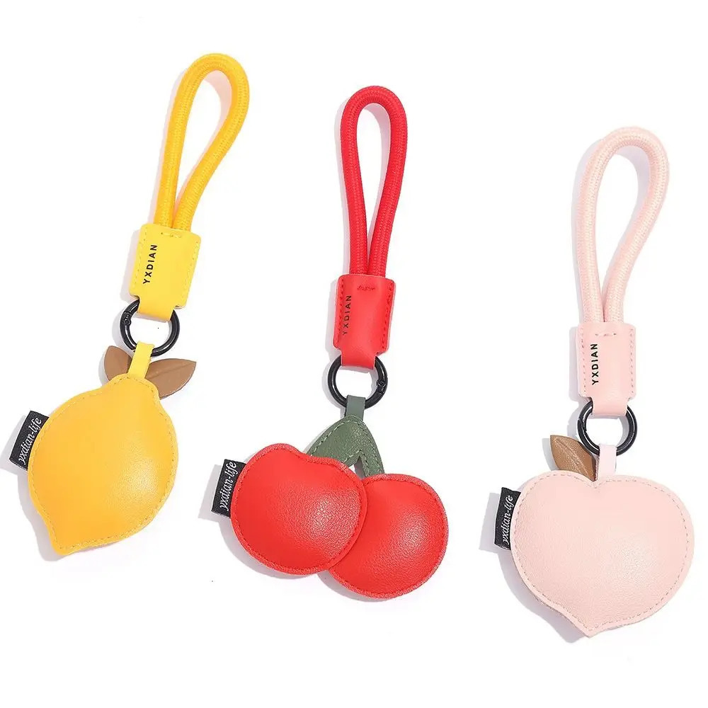 ute Fruit Cherry Keychain Cartoon Lemon PU Leather Bag Pendant Birthday Gifts Peach Car Keyring for Girls/Boys 250717