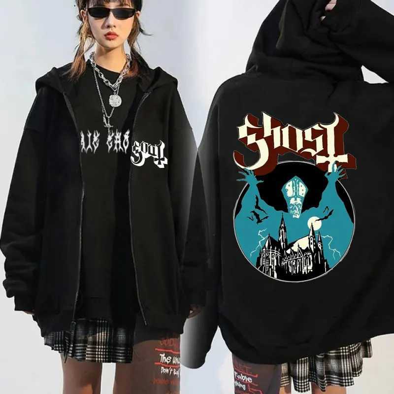 Ghost Band Zip Up Hoodies Men 90s Vintage Gothic Rock Metal Music Women Sweatshirts Jackets Winter Couple Oversized Zipper Coat X250718