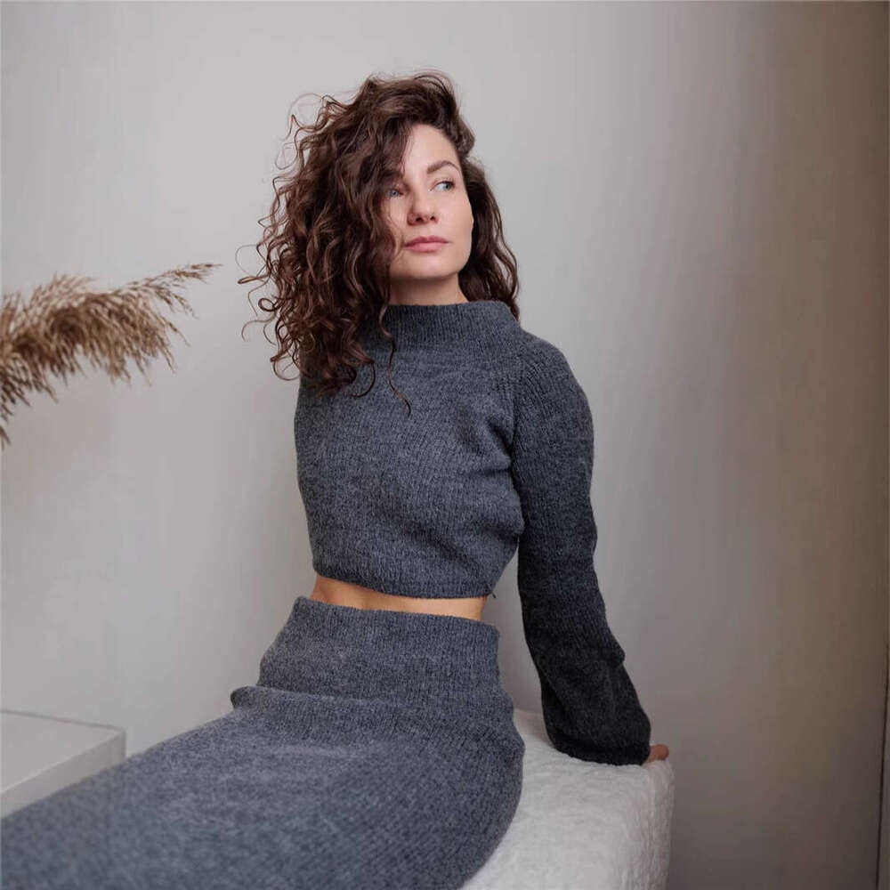 Autumn Winter New One-Step Sweater Set For Women Off-Shoulder Knitted Top + Bodycon Skirt Ins B5