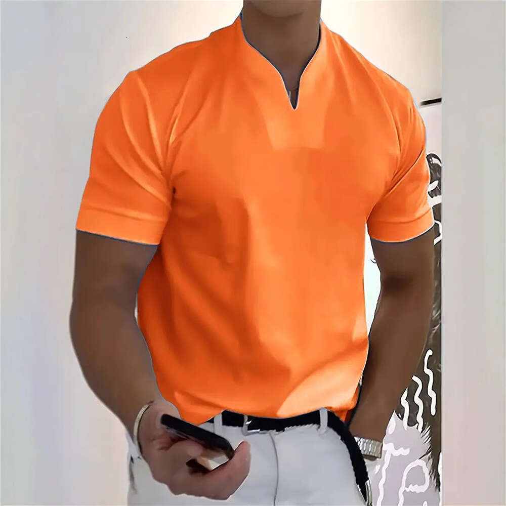 Summer New Fitness Sports V-Neck Men's Elastic Short Sleeve T-Shirt Slim Fit B5
