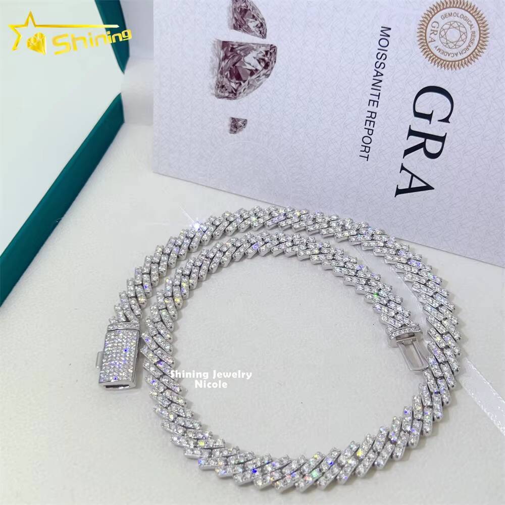 Fine Jewelry Necklace Hip Hop Diamond Chain Iced Out 925 Silver 10mm Moissanite Cuban Link Chain
