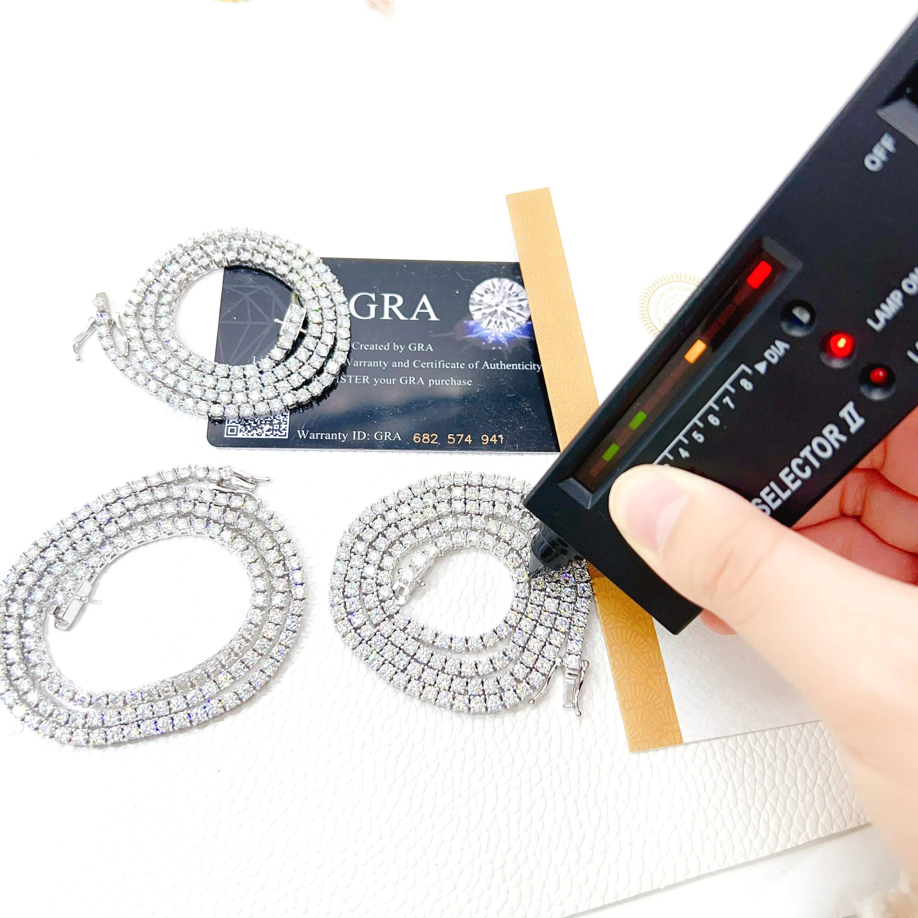 Pass Diamond Tester Iced Out 925 Sterling Silver Gold Gra Certified VVS Moissanite Tennis Chain