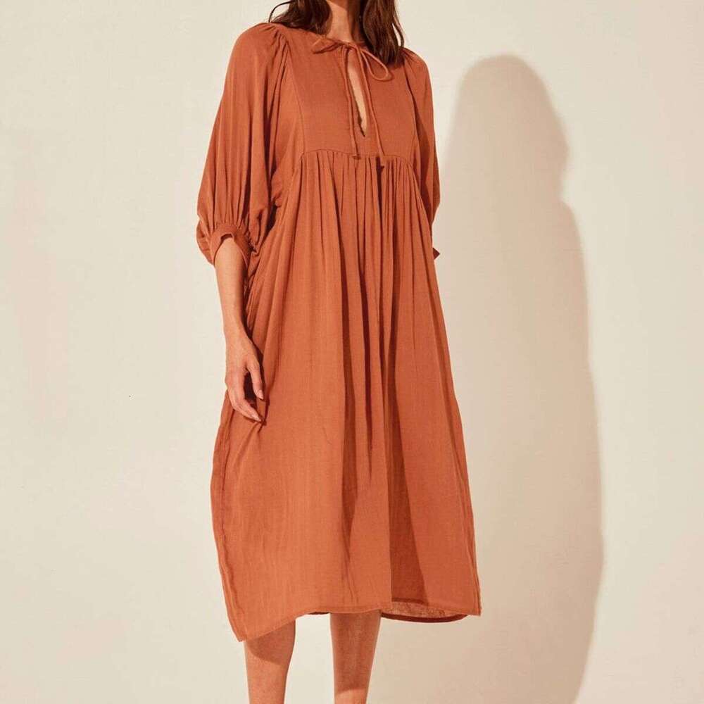 Autumn New Large Size Loose Lantern Sleeve Casual Solid Color Long Dress B5