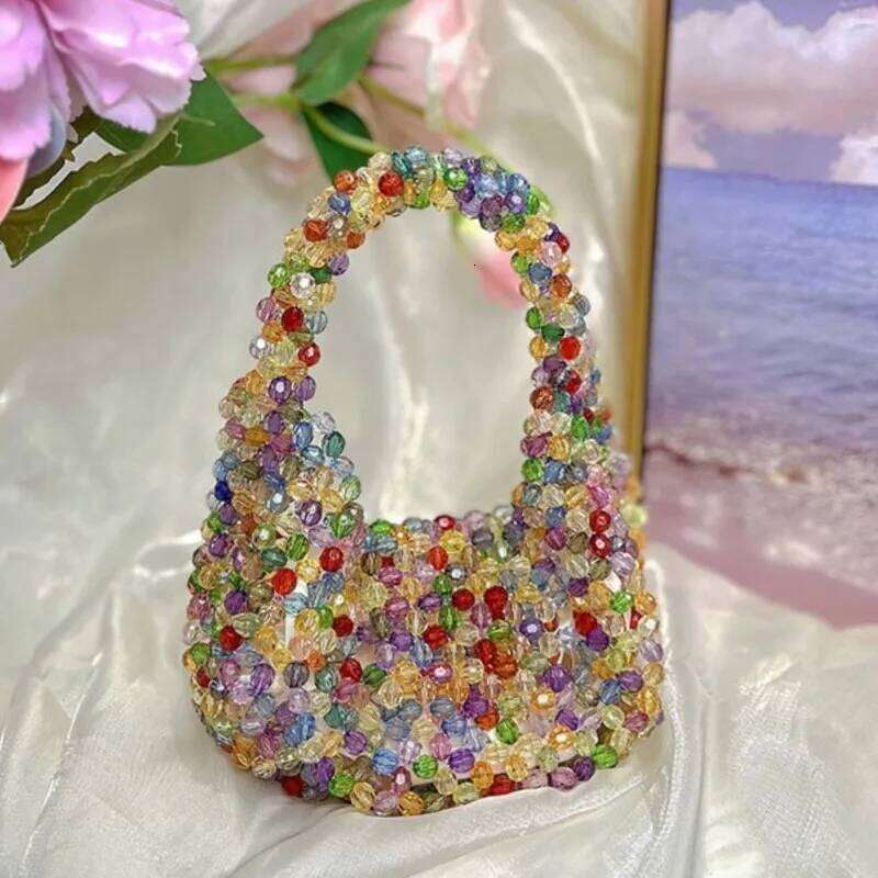 Designer Bags Bead Handbag Handmade Woven Bucket Glitter Beads Pearl Shoulder Underarm Messenger Evening Bag Luxury Bag