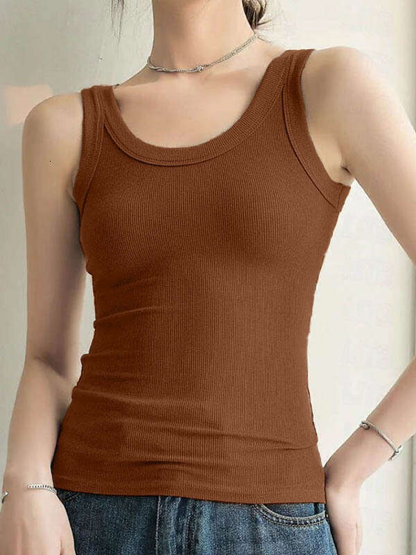 New Women's Sportswear Ribbed Commuter Style Slim Fit Pullover Top Artistic Vest B5