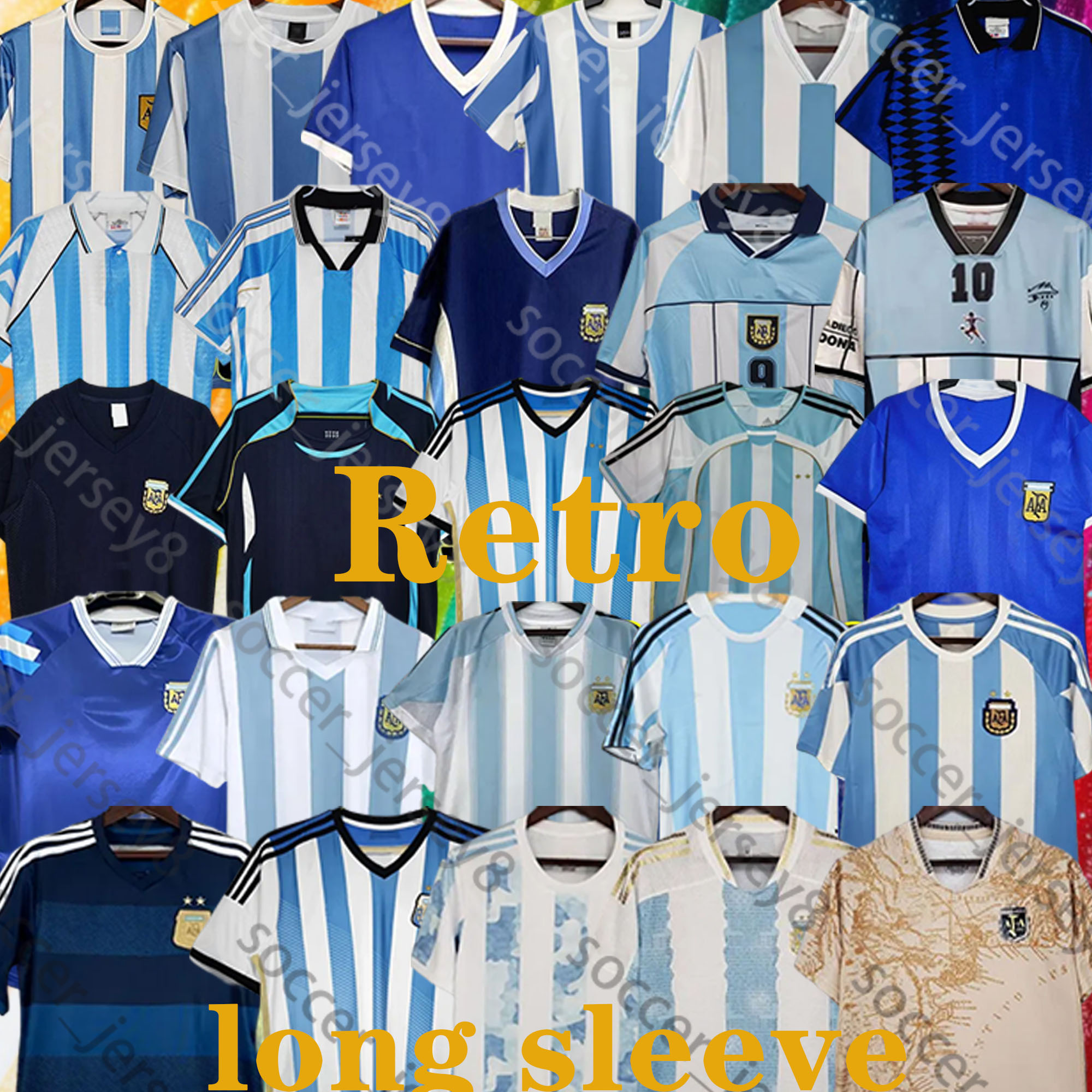 78 86 98 Retro Argentinas Soccer jersey Maradona 1994 1996 2000 2001 2006 2010 Kempes Batistuta Riquelme HIGUAIN KUN AGUERO CANIGGIA AIMAR men kids kit Football Shirt