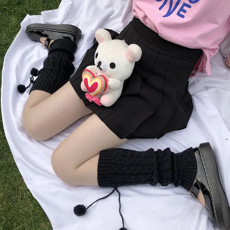 Japanese Style Winter Warm Socks Lolita Warm Leg Knitted Socks Wool Ball Knitted Foot Covers Leg Warmers With Balls For Women 250717