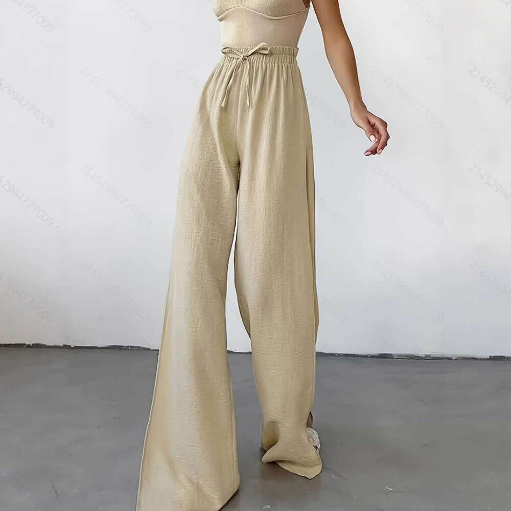New Style Apricot Wide-Leg Side Slit Design Women's Casual Pants B5